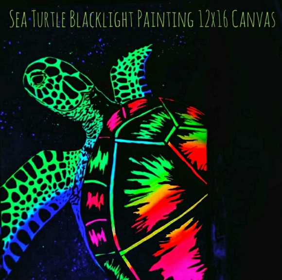 Sea Turtle Blacklight Painting on 12x16 Canvas - Picture 2 of 2
